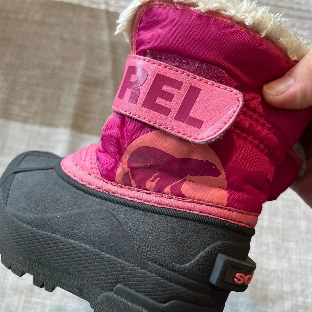 Sorel Snow Commander Toddler Girls Pink Black Winter Snow Boots Size 6